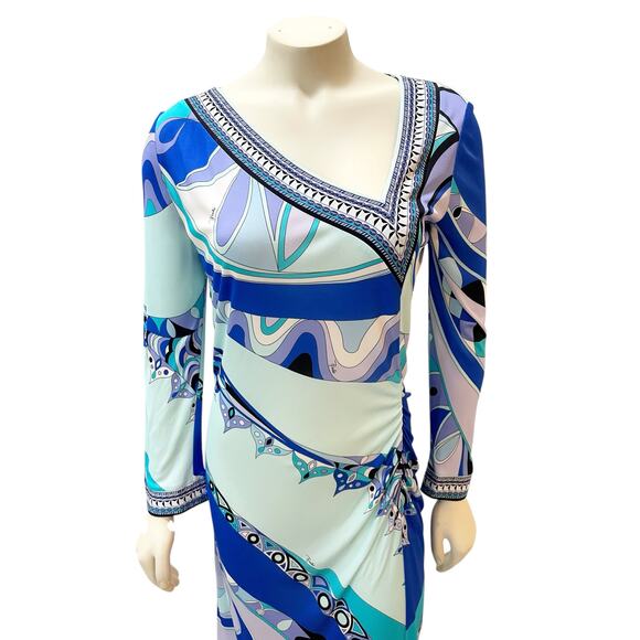 Emilio Pucci Printed Jersey Silk Knee Length Dress Blue Purple Sz 12 - Picture 4 of 13
